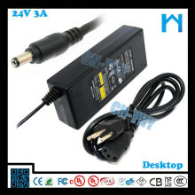 Adaptador 72W 24VDC 3A para alto-falante, motor, tira LED, caixa de luz LED, etc. com UL CUL SAA GS FCC CE